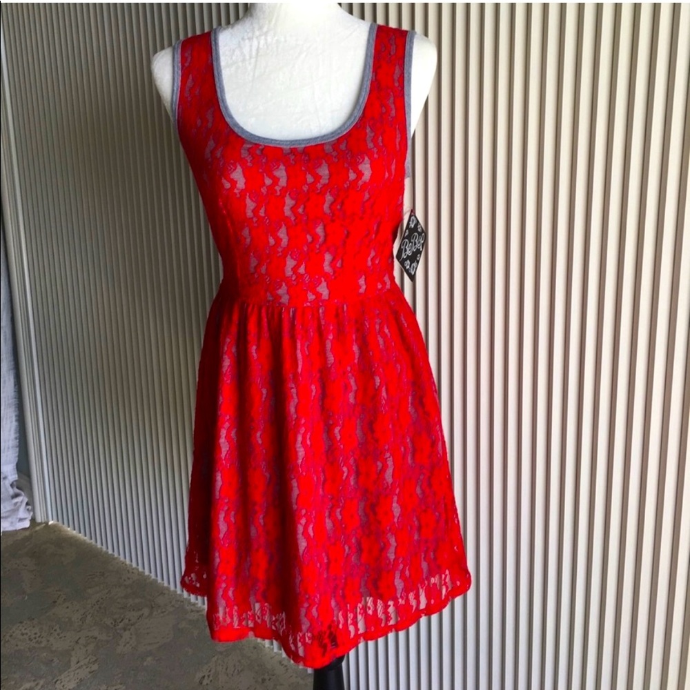 BeBop Red and Gray Dress - Size M